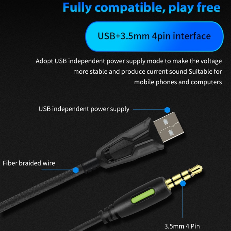 A2 Stereo Gaming Headset 7.1 Virtual Surround Bass Gaming Earphone Headphone with Mic LED Light for Computer PC Gamer