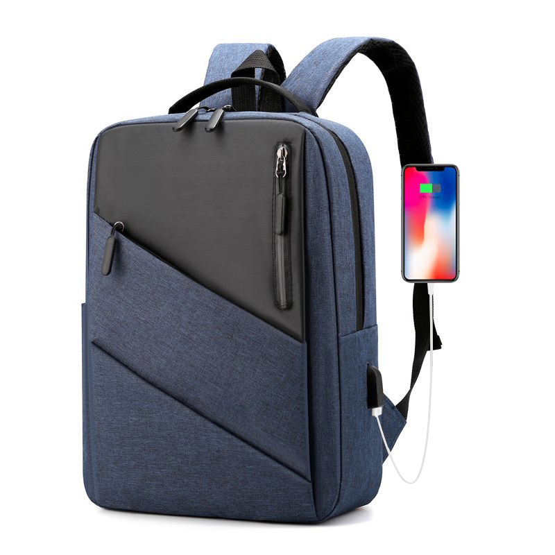 Ryggsekk for menn populær casual business gutter balle enkel bærbar pakke usb #39 tilkobling lade klassisk bag: Blå