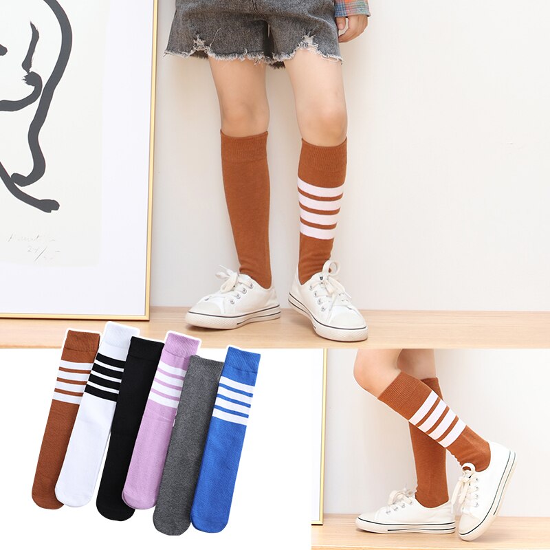 Spring baby girls cotton socks for kids children boys Asymmetry stripe High over Knee warm socks lovely long leg ankle socks