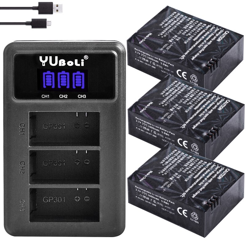 Batterie pour gopro Hero 3 3 +, édition noire, argent blanc, accessoires de caméra HD: charger and 3battery