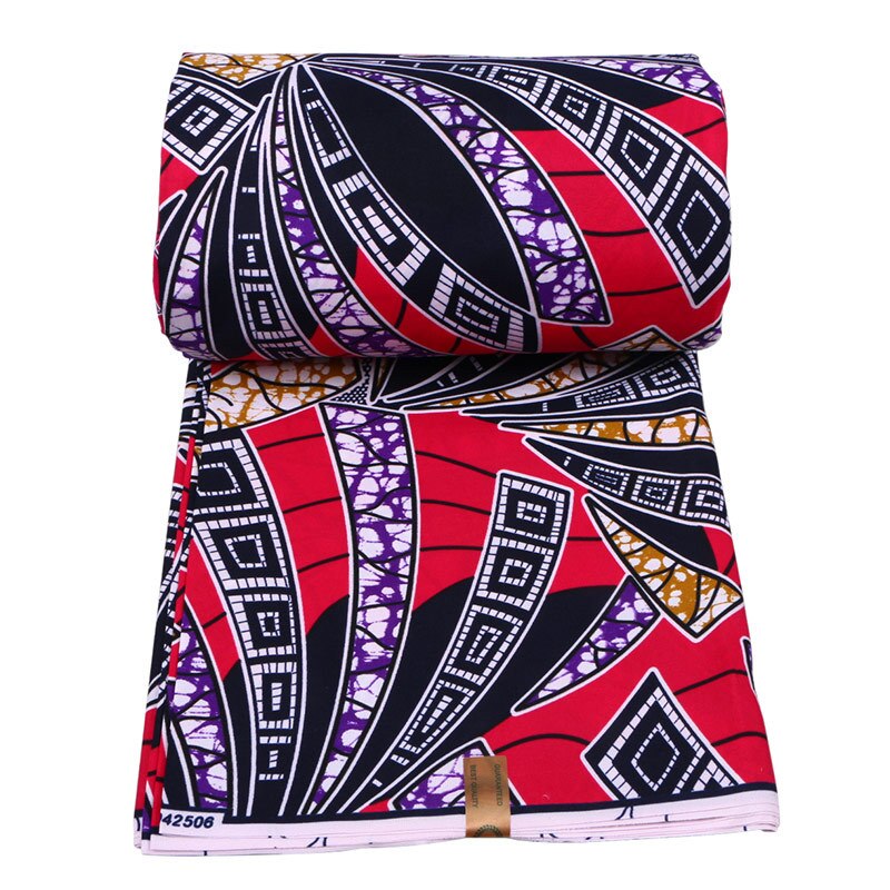 Pagne africain en Polyester rouge, Tissu à motifs magnifiques et magnifiques, véritable cire Ankara, , 6 mètres