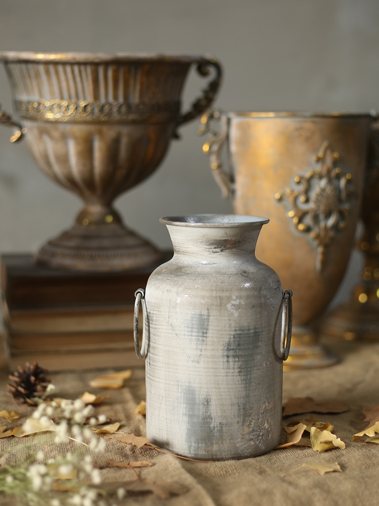 Gylden årgang gammel smijern vase blomst sølv europeisk blomsterpotte beger klassiske blomster ornamenter
