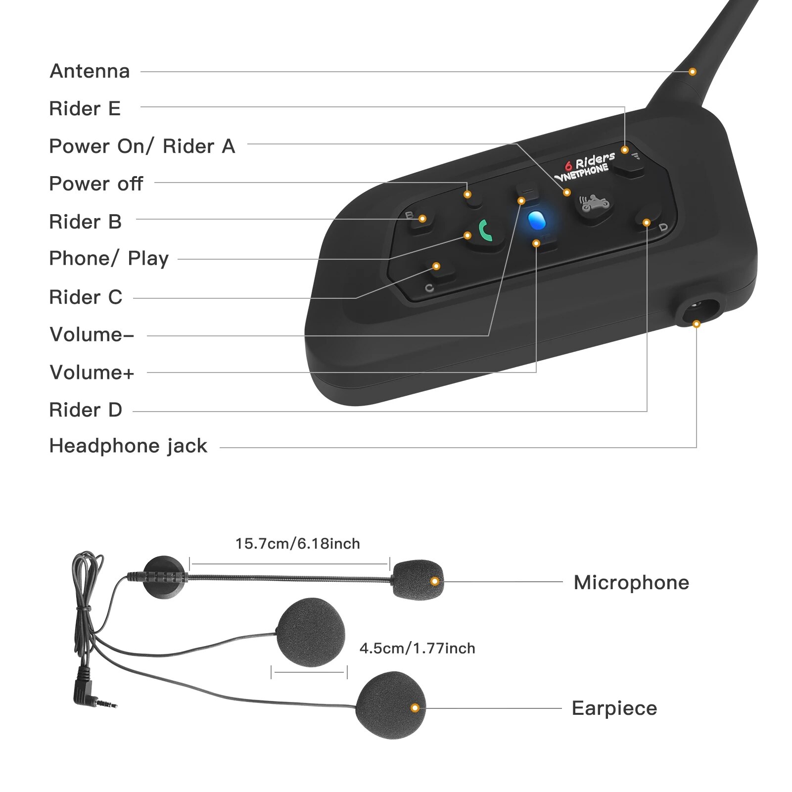 V6 Bluetooth Motorhelm Intercom Headset Met 1200M Bt V6 Plus Interphone Communicator Voor 6 Riders Waterdicht