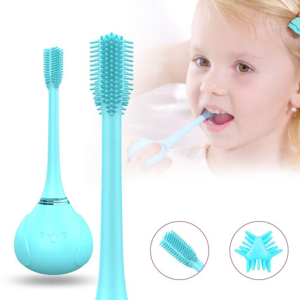Brosse à dents électrique en gel de silice pour enfants, trois brosses, brosse à dents à 45- degrés, blanchiment des dents, dessin animé mignon, chargement sans fil 40