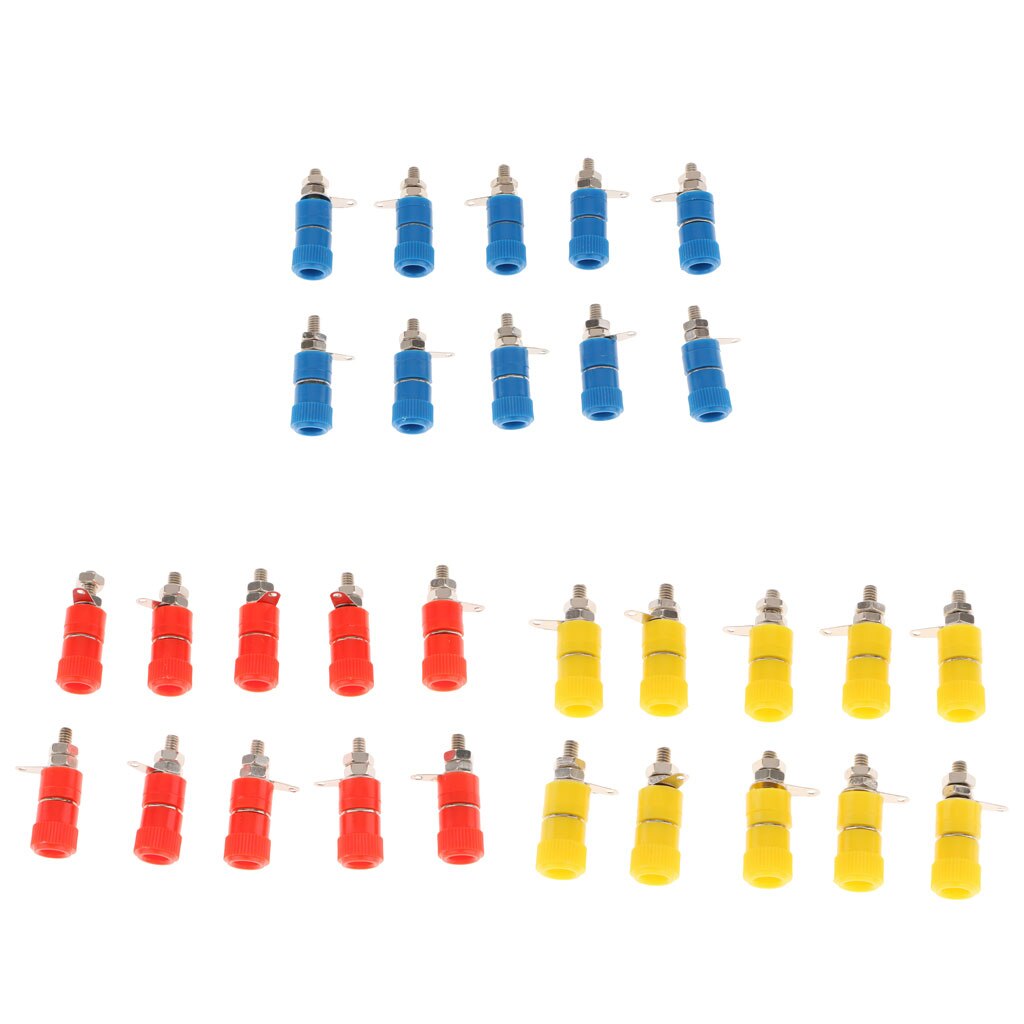 30 Pieces 4mm Banana Plug Socket Industry Banana Binding Post Adaptor For Welding (Red/Yellow/Blue)