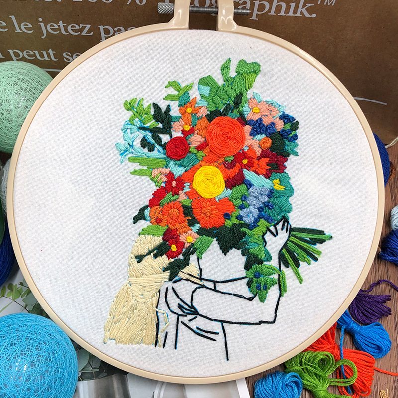 Kit de bordado de flores para mujer moderna, bordado de flores, artesanía de punto de cruz para principiantes, sin aro: A