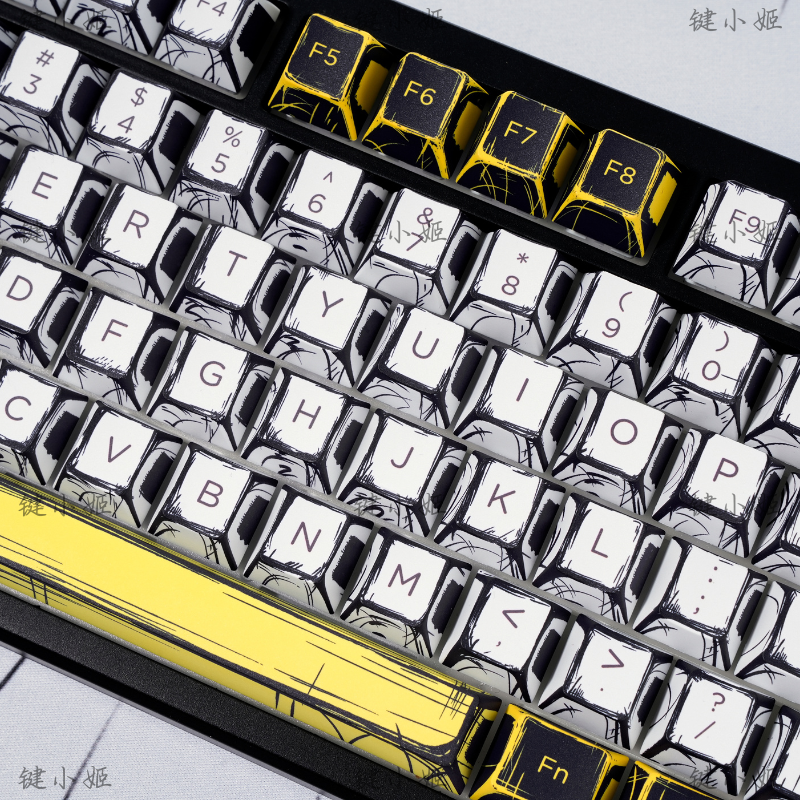 140-Tasten-Tastenkappen-einstellen mit Comic-Thema, PBT-Tastaturkappe Ich bin Manga-Stil, Kirschprofil-Spielen-Tastenkappe für mechanische Tastatur, 1,5 u alt