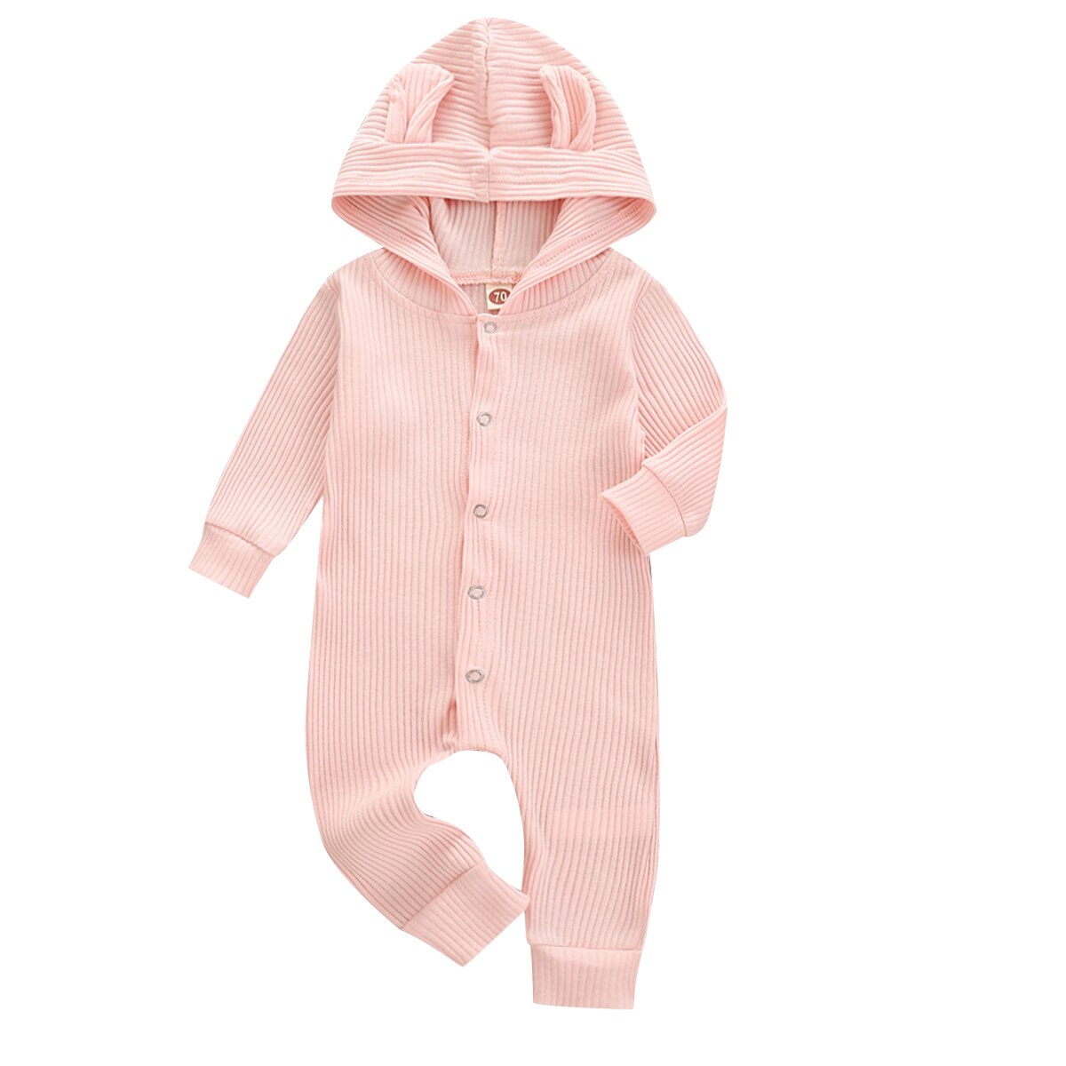 Citgeett frühling 0-24m Baby mädchen jungen einfarbiger strampler mütze kleinkind langarm knopf kapuzenoverall herbstkleidung