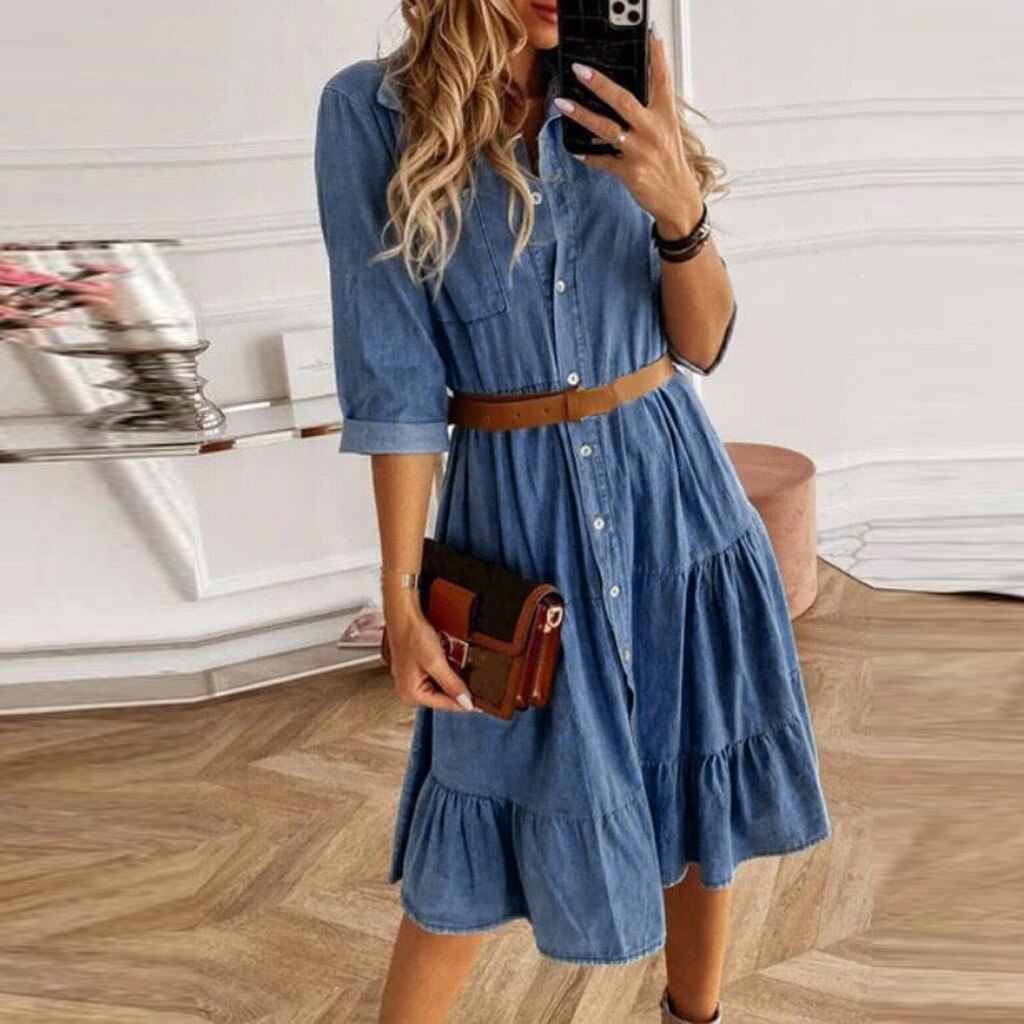 Vestidos vaqueros de talla grande para mujer, ropa holgada de manga corta para mujer, de vaquero, vestido de tenis