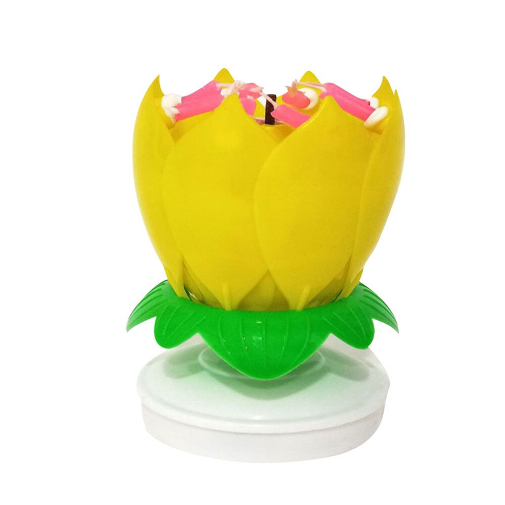Velas musicales de pastel de cumpleaños flor de loto Festival de Navidad decoración musical decoración para de boda velas giratorias de cumpleaños: yellow