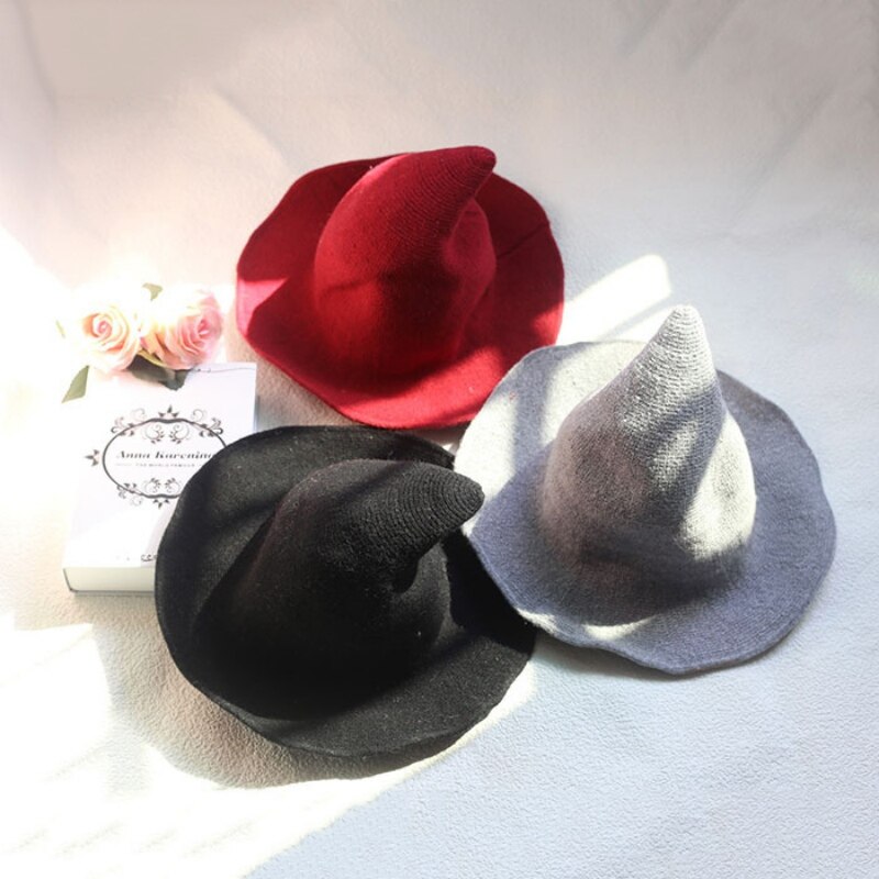 Hats For Party Kinitted-Wool Halloween Wizard Witch Hat Masquerade Cosplay Costume Halloween Hats Show Decoration