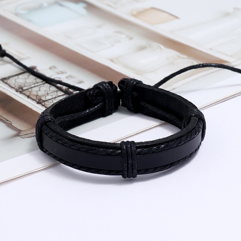 Jahrgang Schwarz Leder Charme Armbinde Männer Einstellbare Punk Geflochtene Armbinde Homme Schmuck