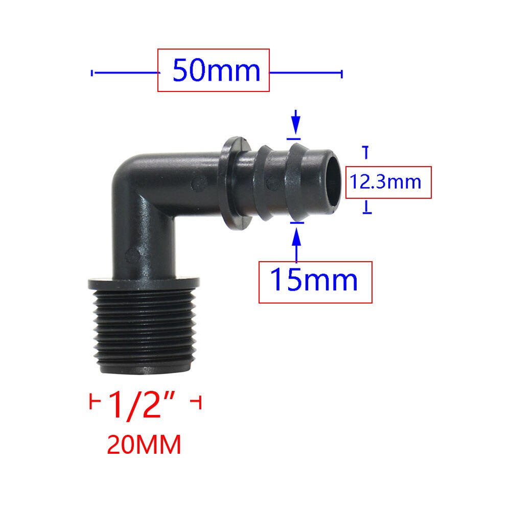 1/2 3/4 Draad Om 16/20/25Mm Pe Slang Elleboog Connectors 90 Graden Landbouw Greenhouse Irrigatie Water slang Barb Joint 4 Pcs: 1I2 to 16mm