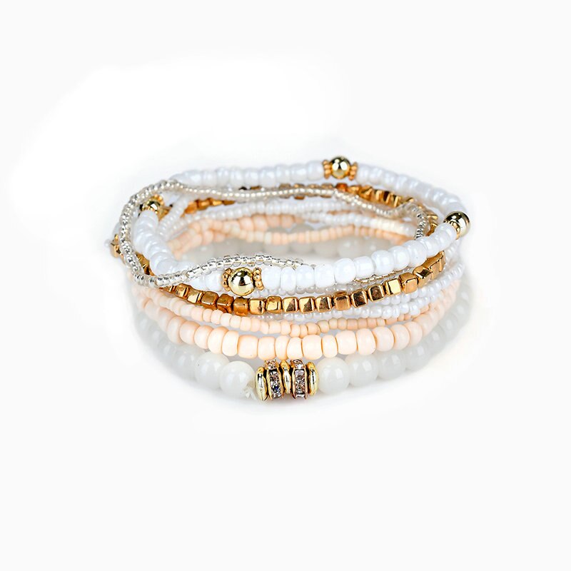 Smykker mutilayer perler armbånd & armbånd til kvinder boho elastisk farverig strand armbånd pulseras mujer femme: Hvid