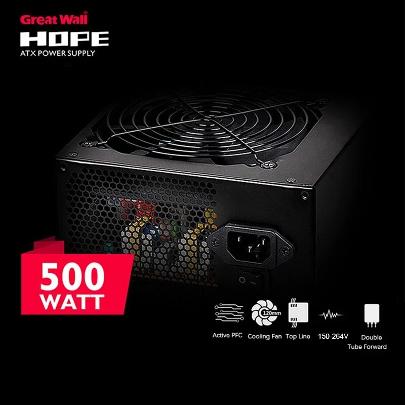Great Wall – alimentation PC 500W, 80Plus Bronze, 12V, ATX PSU Active PFC, ventilateur Non modulaire de 120mm
