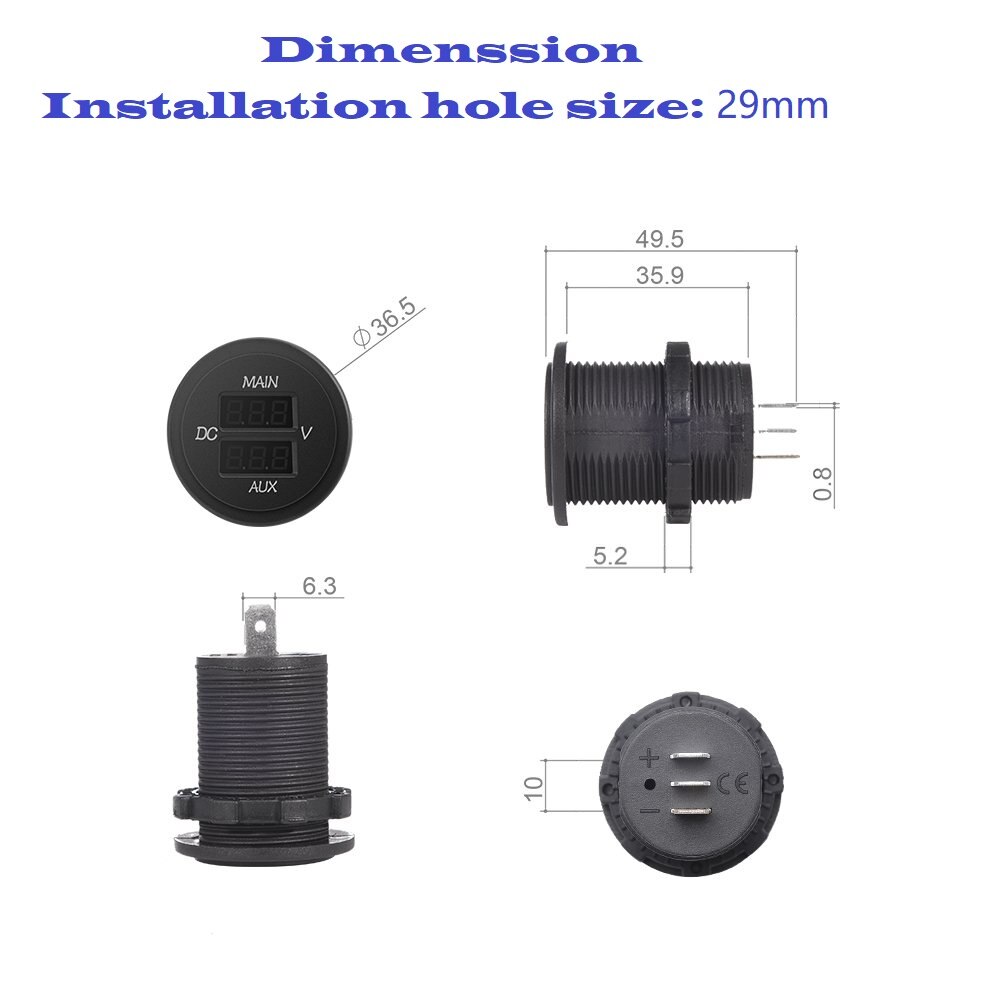 Dc 12v-24v vanntett dobbelt blå led voltmeter hovedbatteri monitor spenningsmåler for rv marinetruck suv bil campingvogn