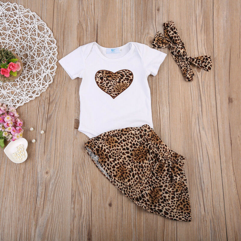 Pudcoco nyfødte baby pige tøj sæt baby leopard romper + tutu nederdel + pandebånd fødselsdagsfest outfit lille baby kjoler 0-24m