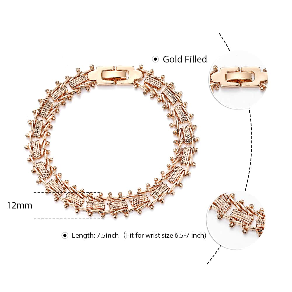 Bangle for Women Girls 585 Rose Gold Bracelet Trendy Hammered Centipede Smooth Carved Beads Ball Chain Wristband CBM03: Square 12mm