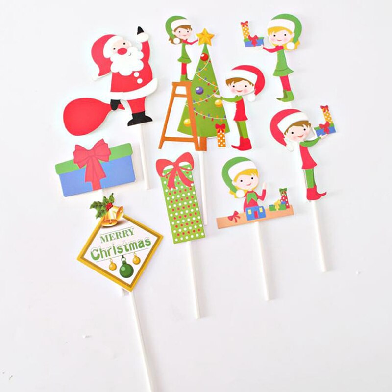 1Set Merry Christmas Letter Cake Topper Santa Claus Snowman Cake Decoration Home: F