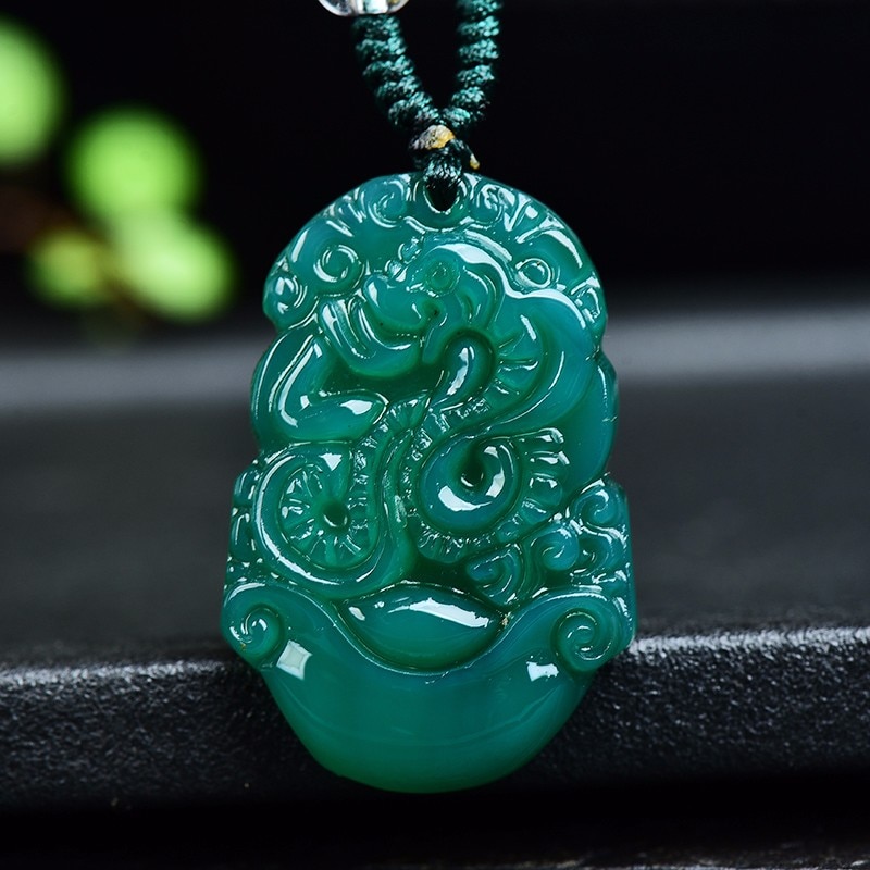 Colgante de signo del zodiaco chino de Jade de ágata verde Natural, accesorios de joyería, amuleto de la suerte tallado a mano,