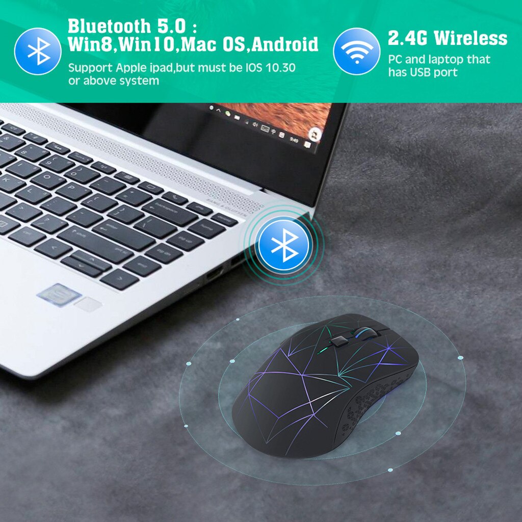 CARPRIE Wireless Mouse - Rechargeable Ergonomic 2.4GHz USB Bluetooth Optical Mouse for Laptop PC Gaming