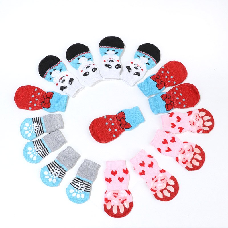 Hoge 4 Pcs Pet Puppy Hond Sokken Anti-Slip Breien Ademende Elasticiteit Warme Winter Indoor LG66