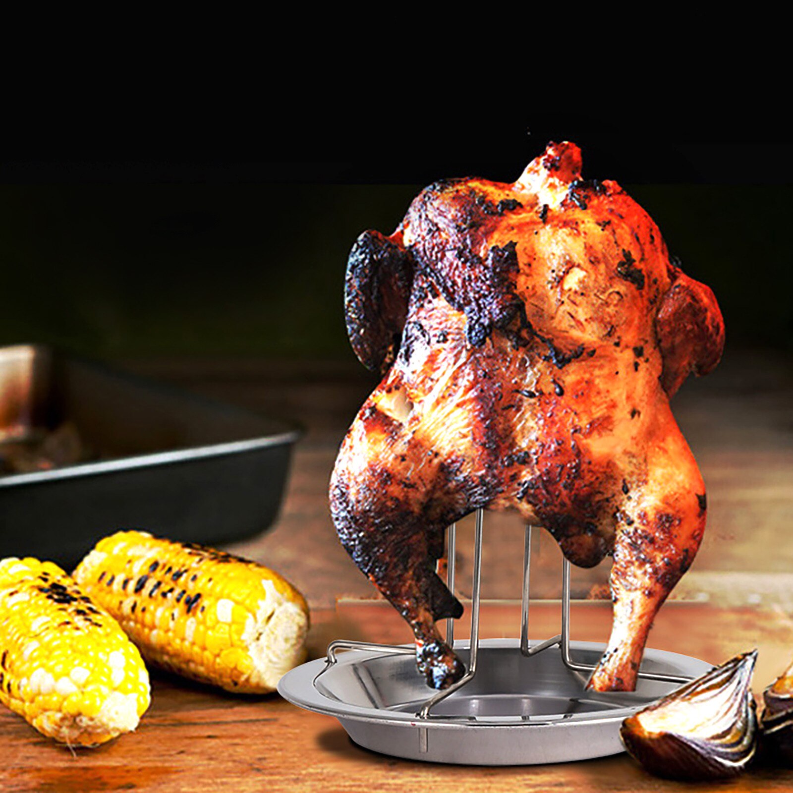 Soporte para asar pollo, rejilla antiadherente de acero al carbono FFT para barbacoa