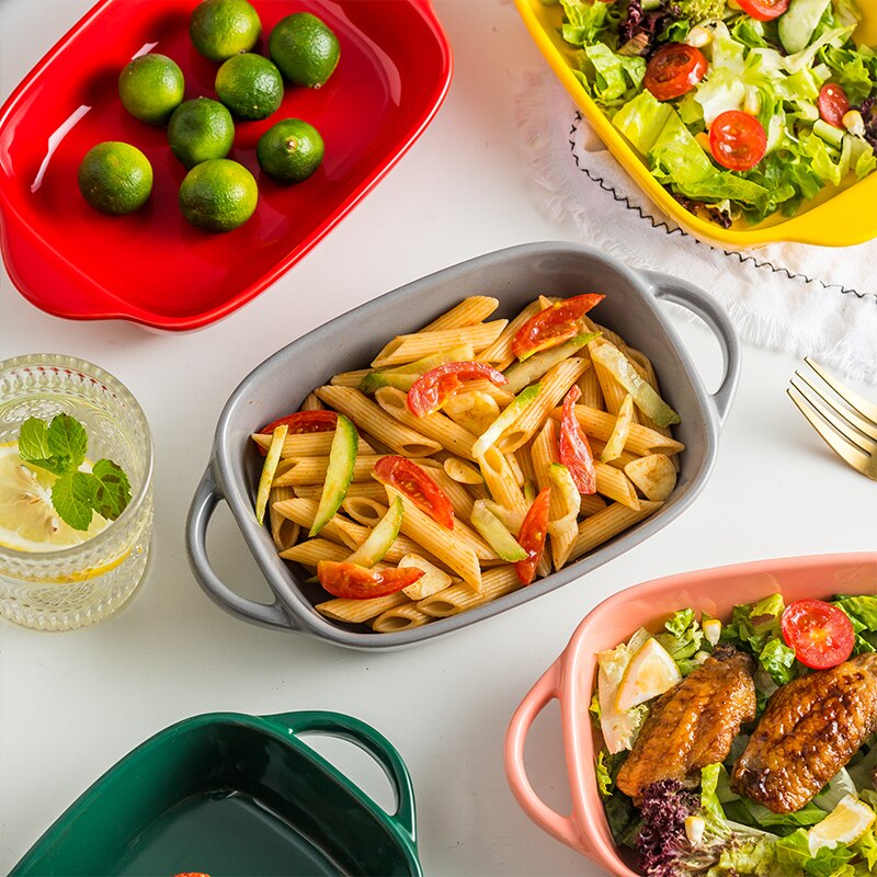 Yellow/Red/Blue/Green/Grey/Pink 400ml/500ml Fruit Salad Bowls Ceramic Tableware Tray Decorative Living Room Plates