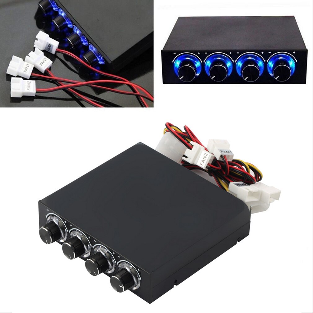 PC Fan Speed Controller - 4 Channel 3.5" Front Panel - Blue LED - Up to 30W Output