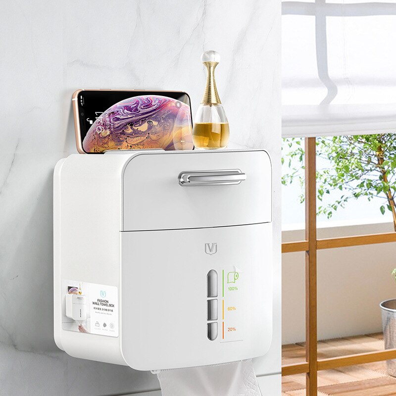 Waterproof Toilet Paper Holder Wall Mounted Roll Paper Tube Storage Box Tissue Box Shelf Bathroom Dustproof Paper Case Box