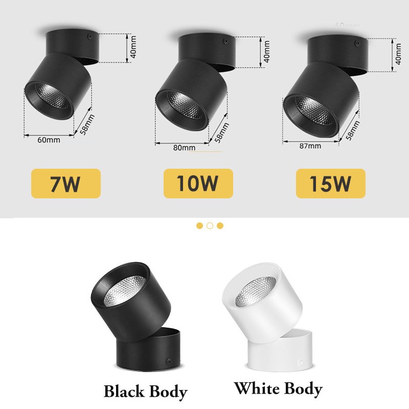 Spot led downlight sammenleggbar taklampe spotlight led-lampe 7w 10w 15w downlight for kjøkken interiør utenpåliggende