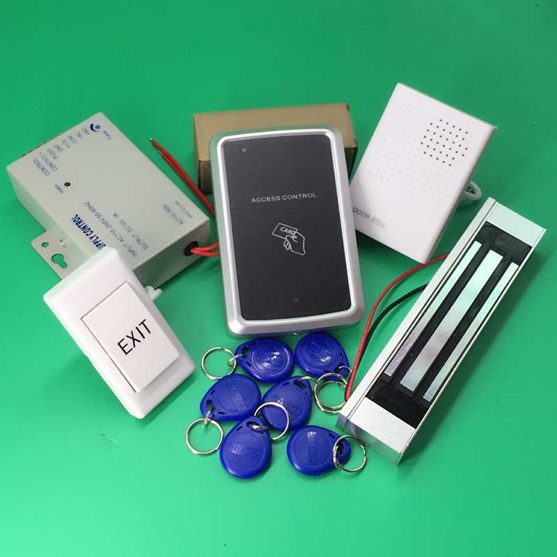 RFID Access Control System Kit Wooden Door Set+300LBS Eletric Magnetic Lock+ID Card Keytab+Power Supplier+Exit Button+DoorBell