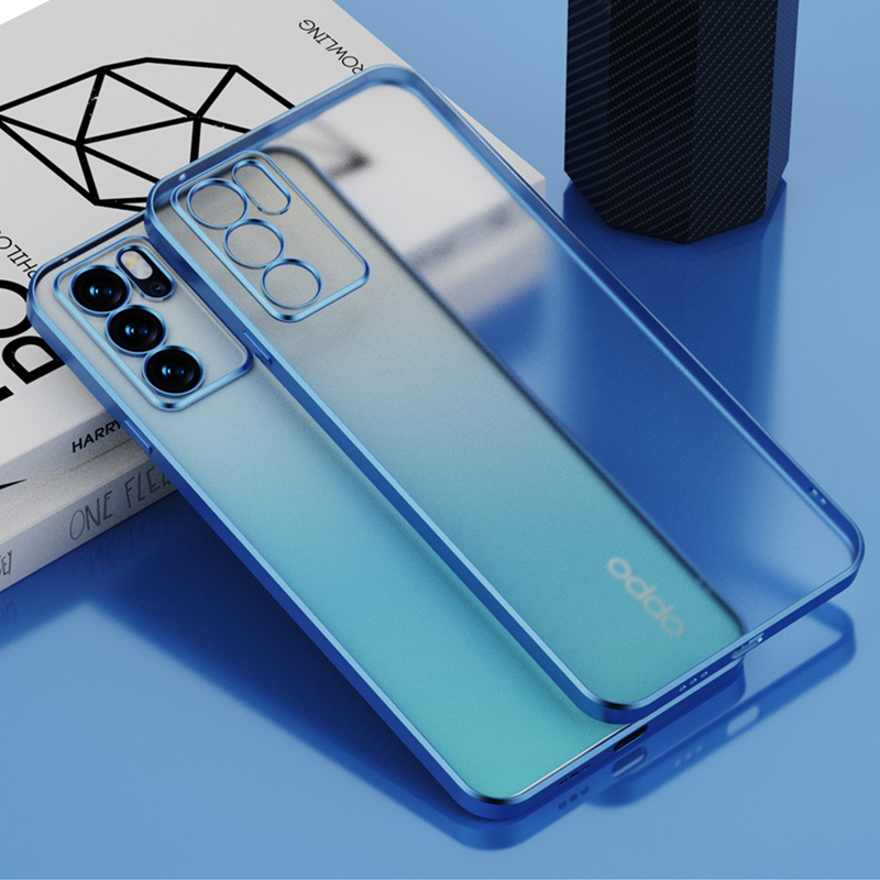 Electroplated Silicone Phone Case is Suitable for Oppo Reno 6 reno 5 5K Reno 7 Pro 5G Soft Transparent TPU Shockproof Back Cover: Oppo Reno 5K / Blue