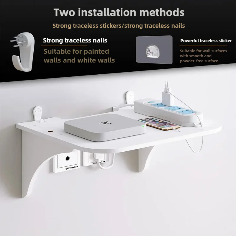 Wall Mount Router Shelf Punch-free TV Set-top Box Floating Hanging Rack Home Power Strip Wifi Router Storage Holder Wood