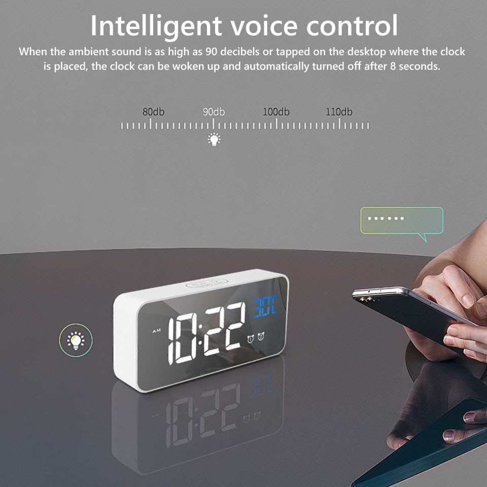 Student Alarm Clock Multi-function LED Clock Plug-in Charging Dual-use Voice-activated Clock Bedroom Living Room Office Use