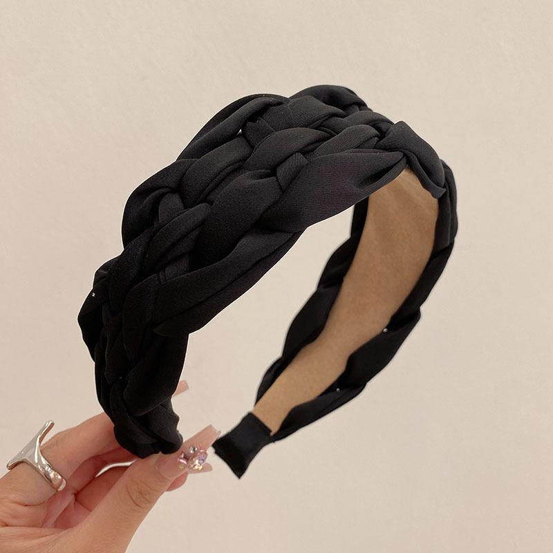 Diadema trenzada de satén de colores bohemios, accesorios para el cabello para adultos, joyería para el cabello: Negro