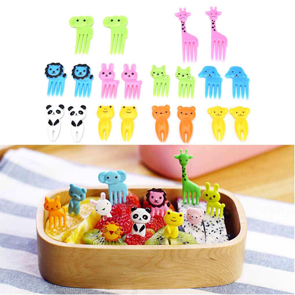 Animal Farm Fruit Fork Mini Cartoon Children Snack Cake Dessert Food Fruit Pick Toothpick Bento Lunches Party Decor Random Color