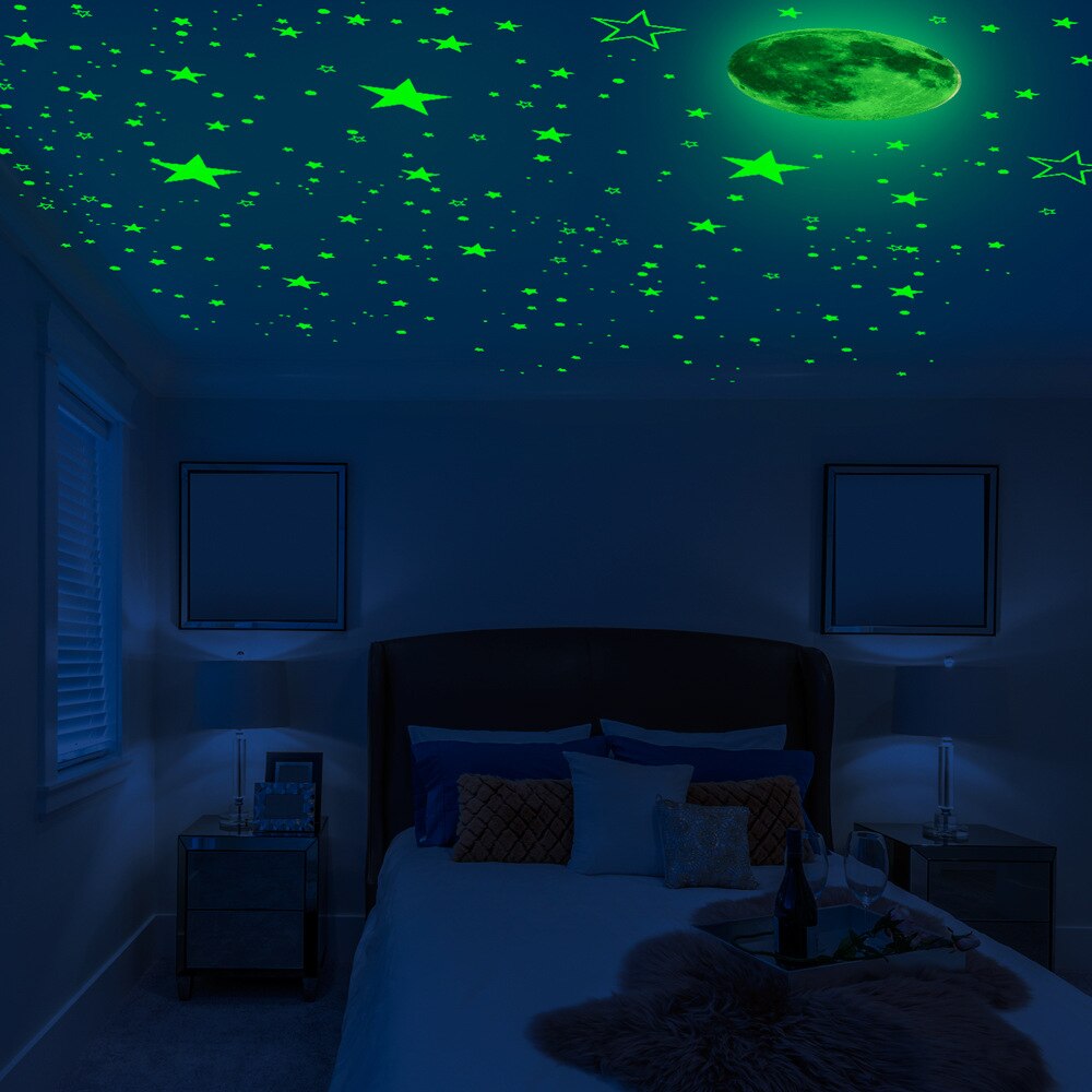 1049 Stuks Lichtgevende Moon &amp; Star Muurstickers Home Decor Diy Decals Kinderkamer Decoratie Fluorescent Glow In The Dark stickers