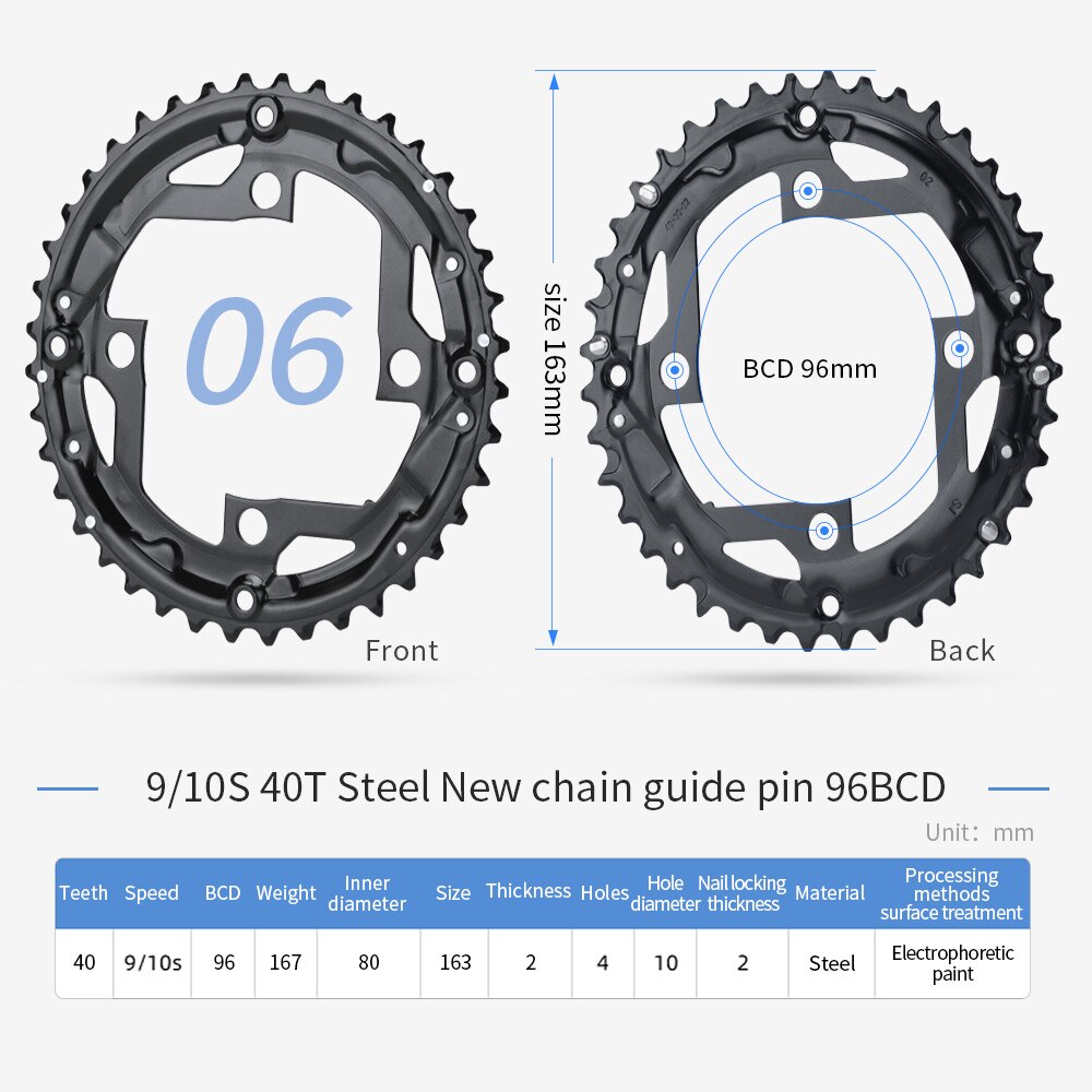 PROWHEEL-plato redondo para bicicleta de montaña, rueda dentada de aleación de acero, 64/96/104BCD, 22T, 24T, 30T, 32T, 40T, 42T, 44T: 10S 40T  New 96BCD