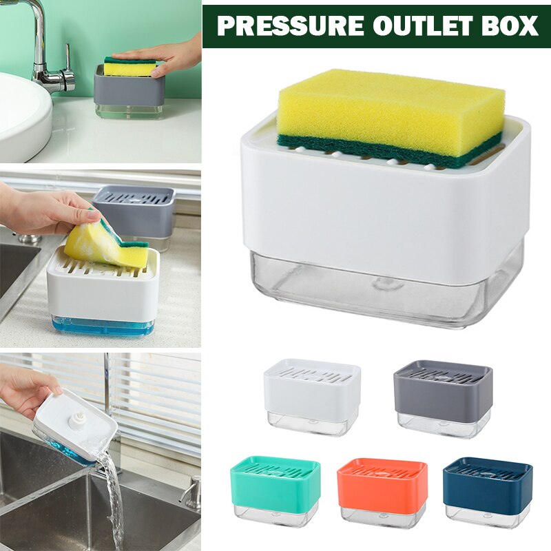 Soap Pump Dispenser 2-in-1 Liquid Dispenser Container With Sponge Holder Hand Press Soap Organizer Kitchen Cleaner Tools