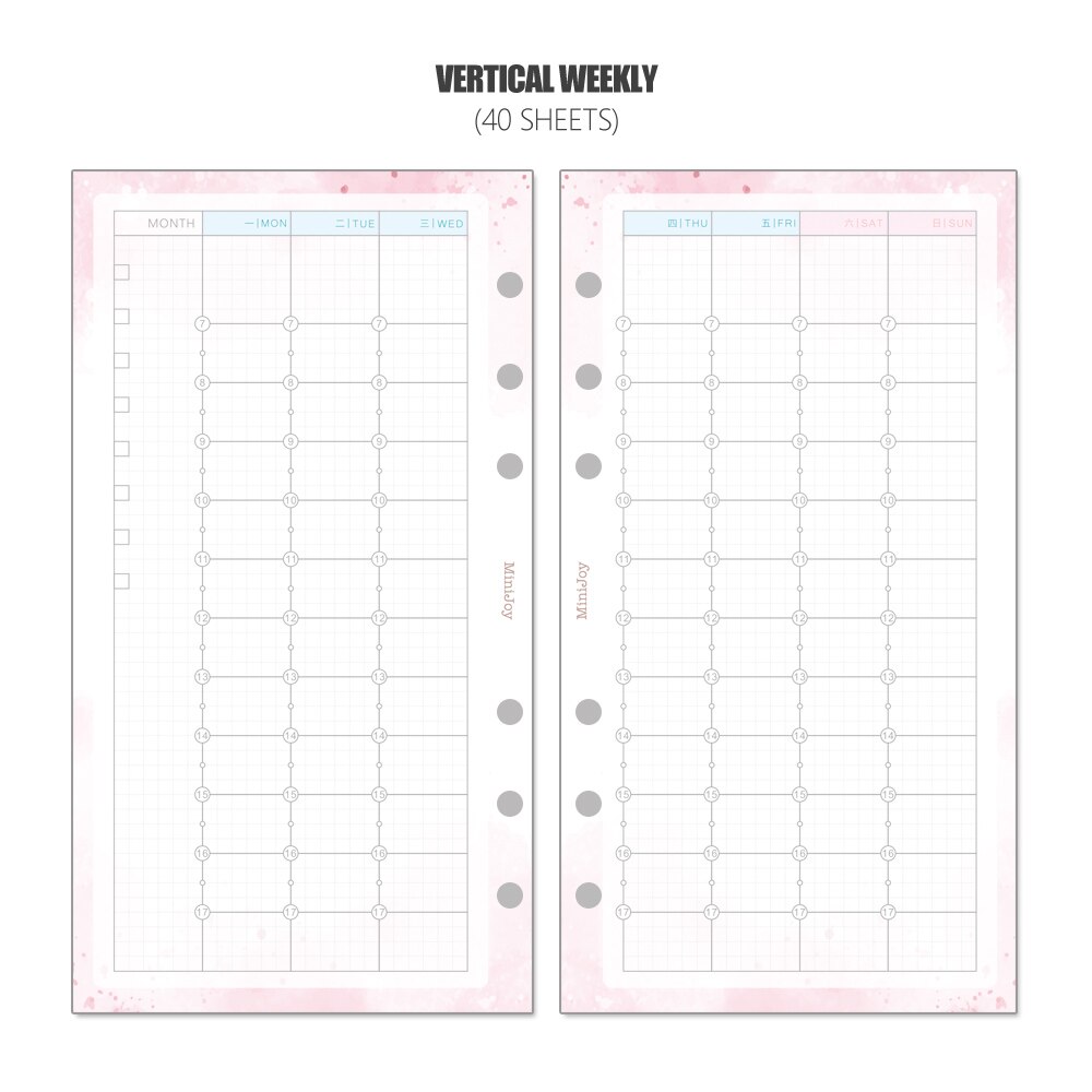 MyPretties Fantasie Verticale Wekelijkse Planner Refill Papers 40 Vellen A5 A6 Filler Papers voor 6 Gat Organizer Binder Notebook: A6-95X173mm