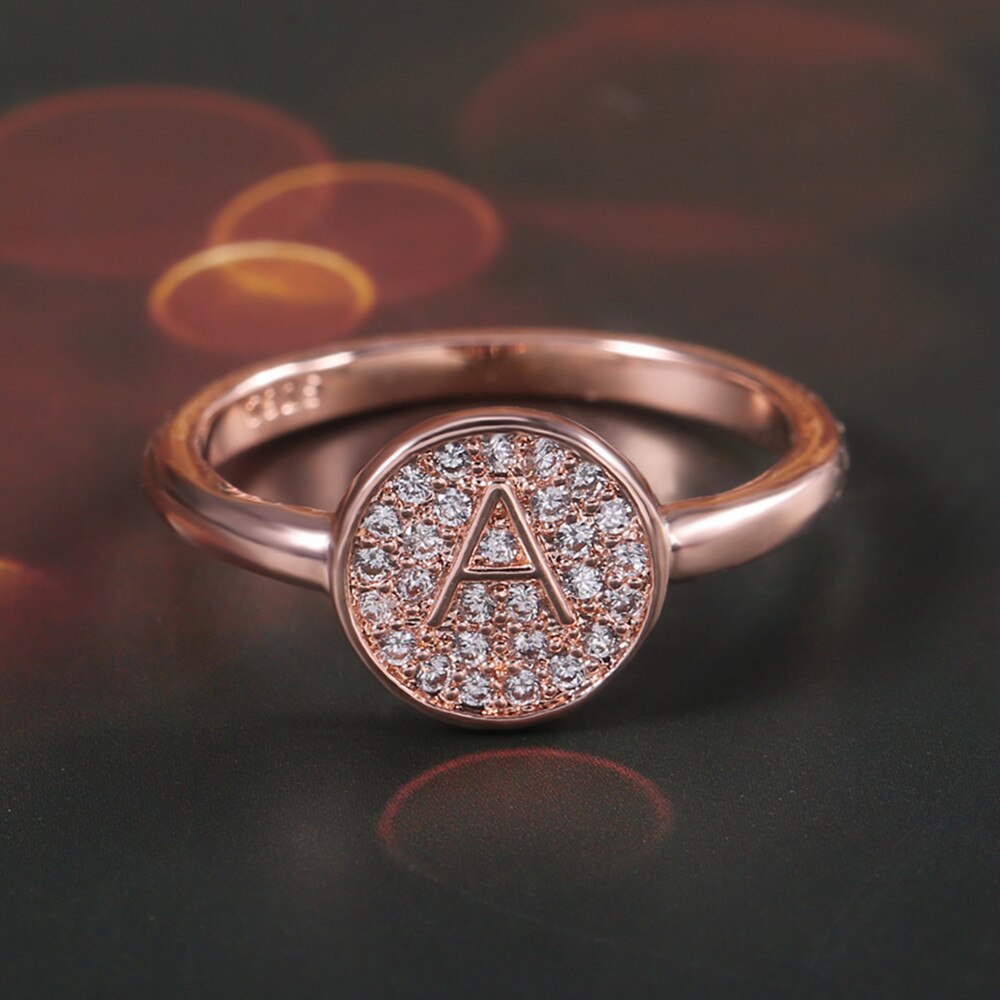 Huitan-anillo redondo geométrico para mujer, con letra 'A' anillo de compromiso, anillos de importantes para mujer, Color oro rosa de lujo