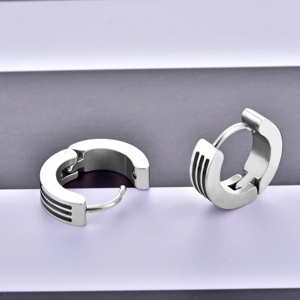 Vendimia Punk Rvs Huggie Hoop Oorbellen Eenvoudige Stijl Zwart Patroon Zilveren Kleur Cirkel Oorbel Voor Vrouwen Man Sieraden