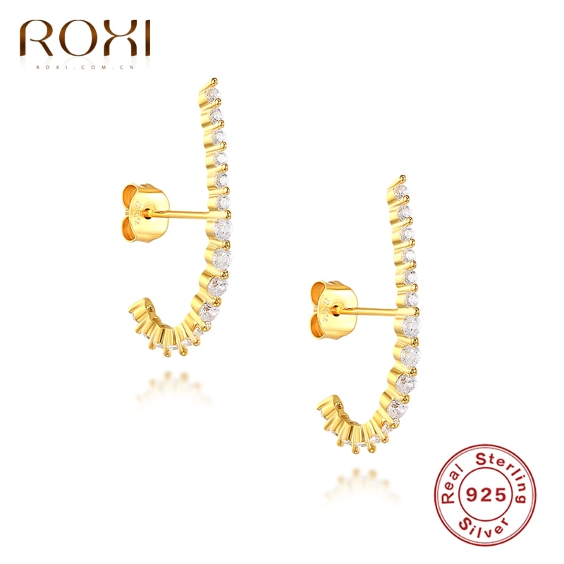 ROXI Ins Zircon Crystals Geometry Stud Earrings for Women Wedding Earrings Unusual 925 Sterling Silver Pendientes Earrings