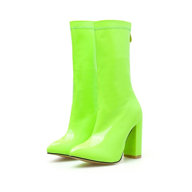 Herfst Winter Vrouwen Bling Enkellaarsjes Cinderella Blauw Vierkant Hoge Hakken Glitter Chelsea Enkellaars Lovertjes Bruiloft Schoenen: Geel / 7.5