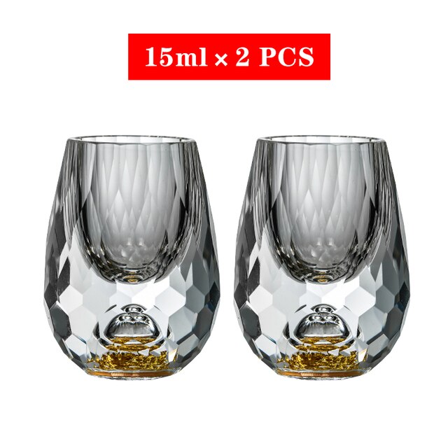 Vaso de cristal 3D para whisky, vasos de chupito de lámina dorada para Bar, Club, vasos transparentes para licor de whisky, juego de vino de alta gama: C 2pcs