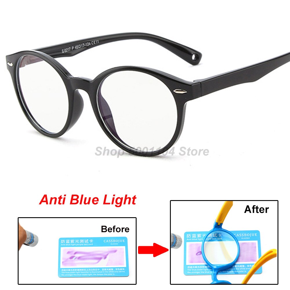 Runde briller børn anti-refleks filter børn briller pige dreng optisk ramme klare linser  uv400 anti blåt lys blokering: Sort