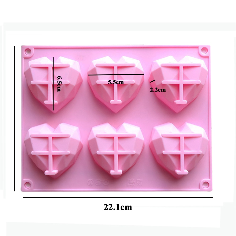 3D Diy Diamant Hartvorm Siliconen Mal Voor Bakken Taart Chocolade Fondant Zeep Kaars Mallen Voor Gebak Pudding jelly