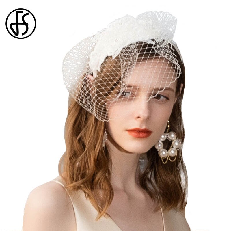 Fs Fascinators Black Met Sluier Witte Bruiloft Hoeden Mesh Gaas Patchwork Vrouwen Pillendoosjepet Party Formele Cocktail Kerk Voor Dames: White Fascinators