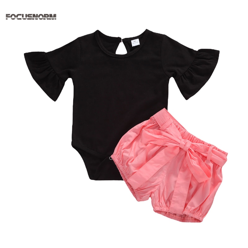 Conjuntos de ropa FOCUSNORM de Otoño de 0 a 18M para bebés y niñas, mono liso de manga ancha, Tops, pantalones cortos, 2 uds